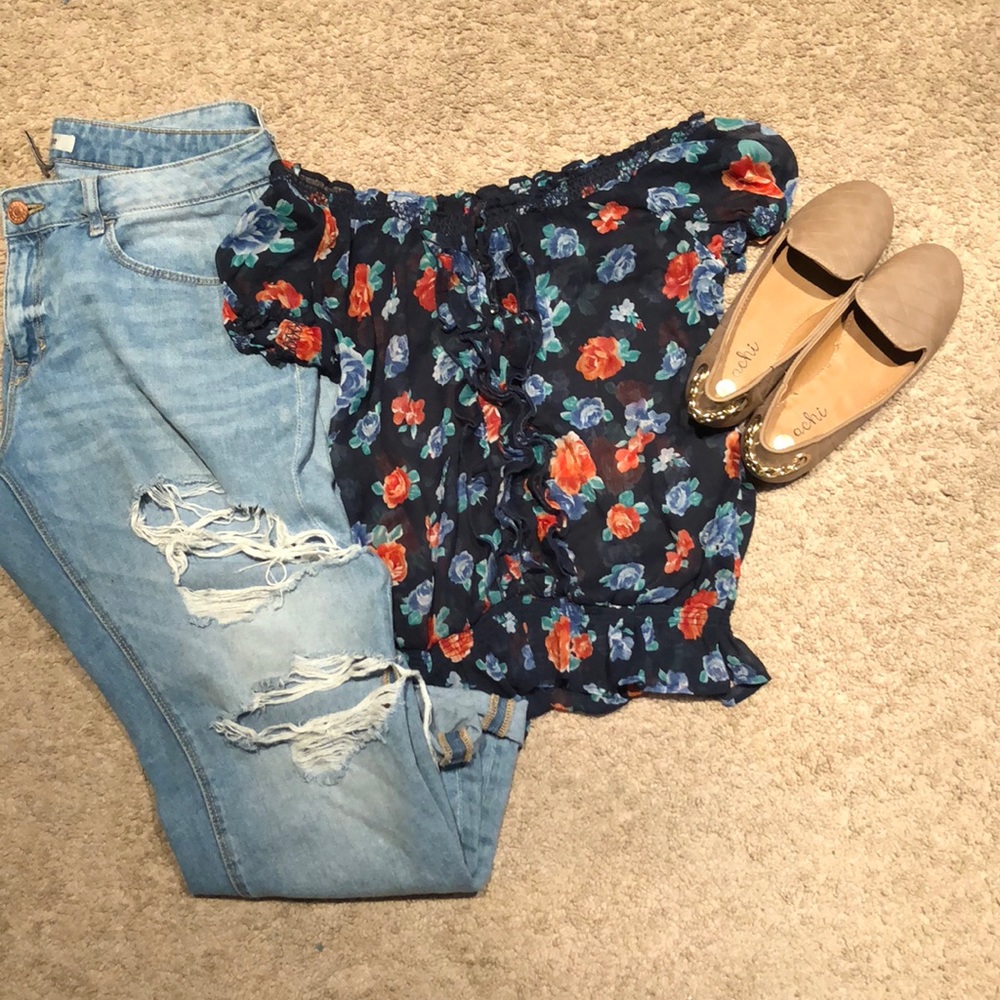 Off the shoulder floral blouse